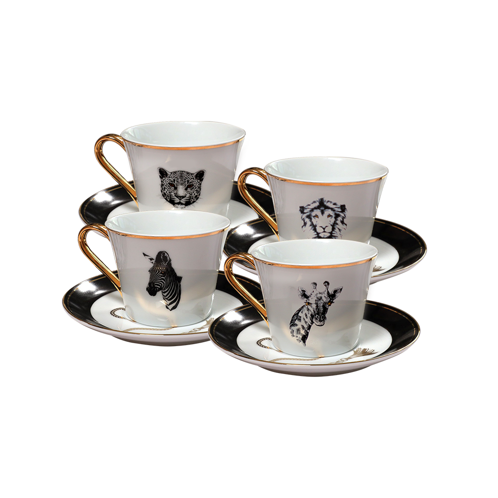 Safari Cup & Saucer Set of 4