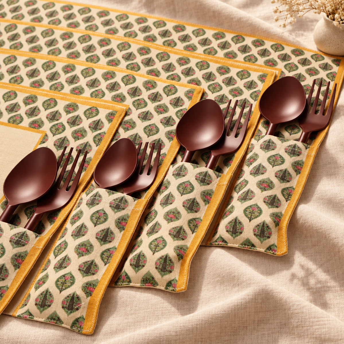 Ishara Pure Linen Placemat & Napkin Gift Set of 8