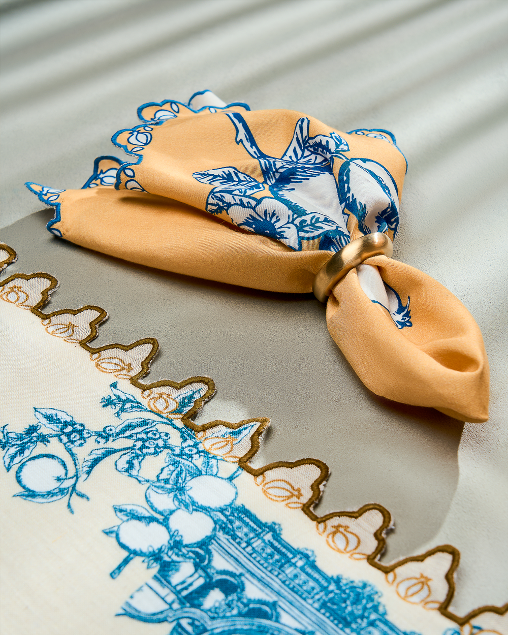 Chettinad Table Napkin- Taupe & Teal Blue