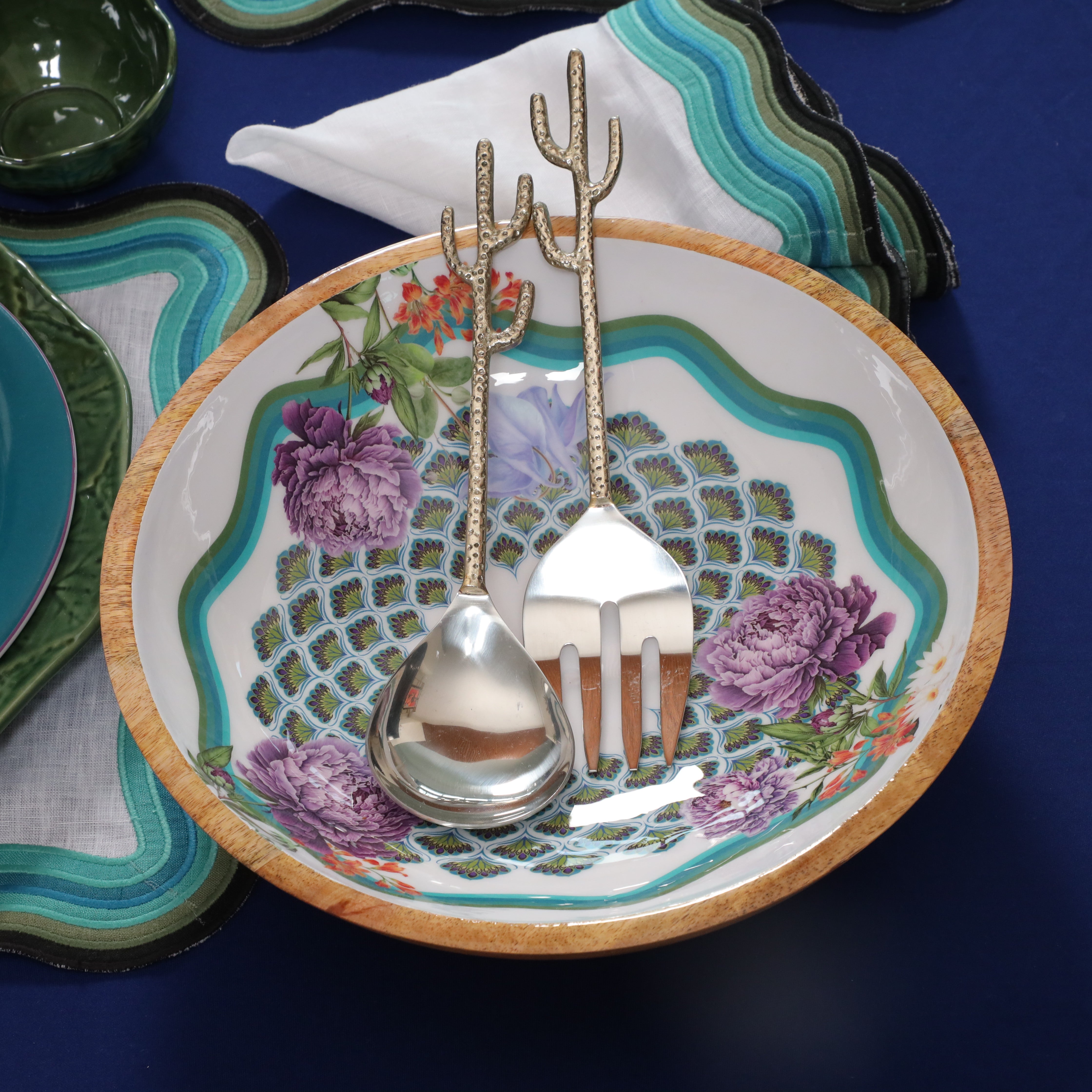 Mexican Wooden Salad Bowl with spoon & fork