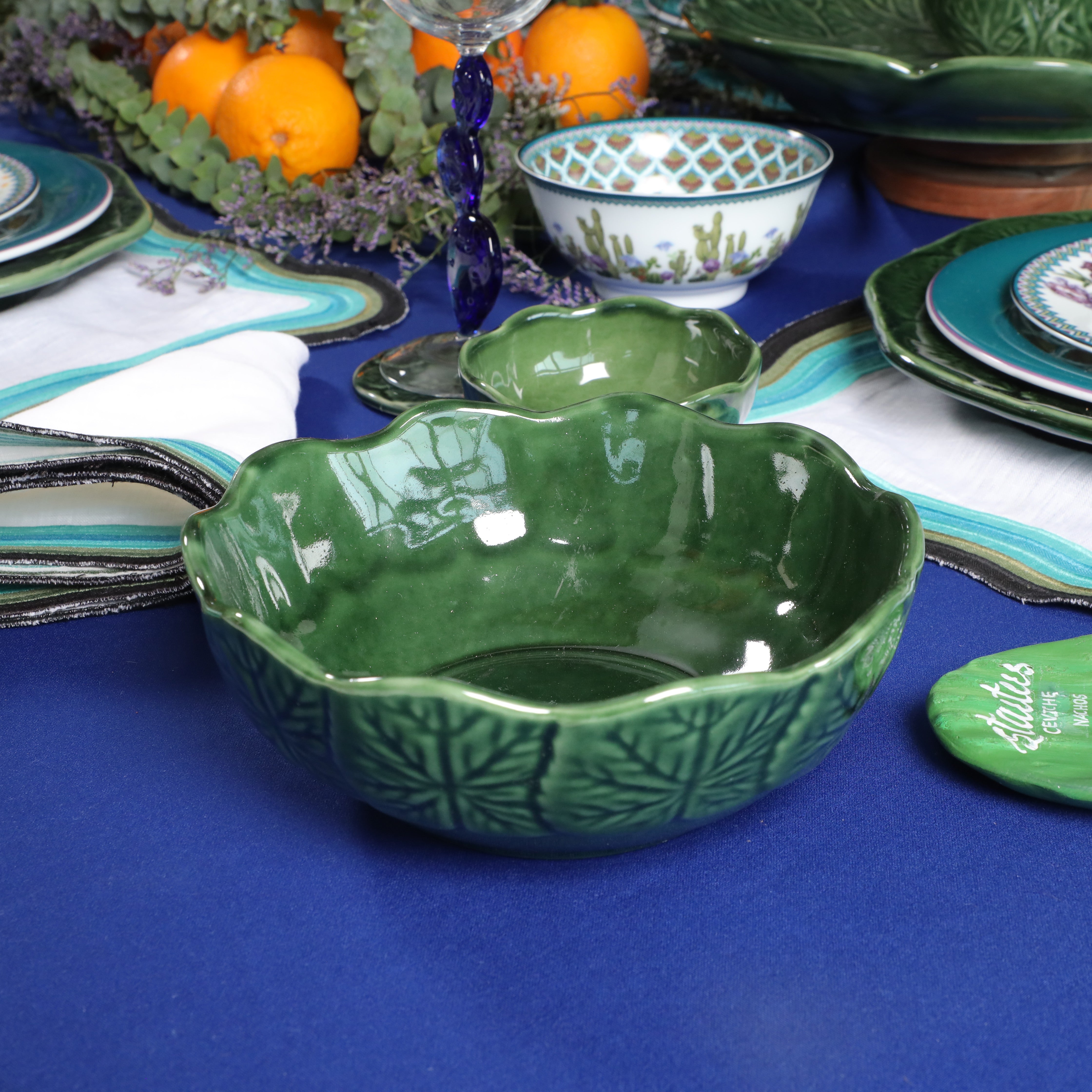 Mexican clay green Serving bowl large