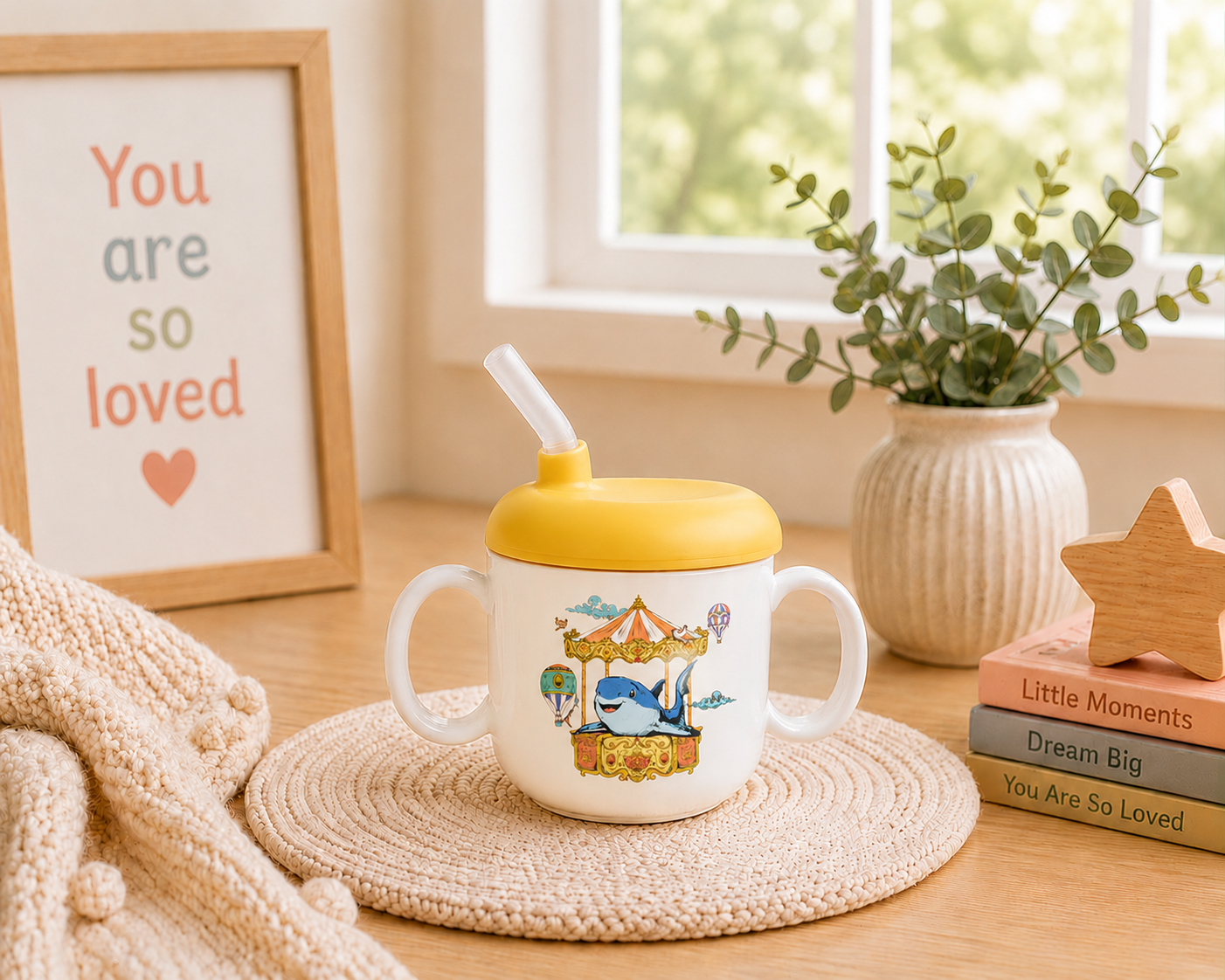 Children's Sippy cup- Baby Shark with yellow lid