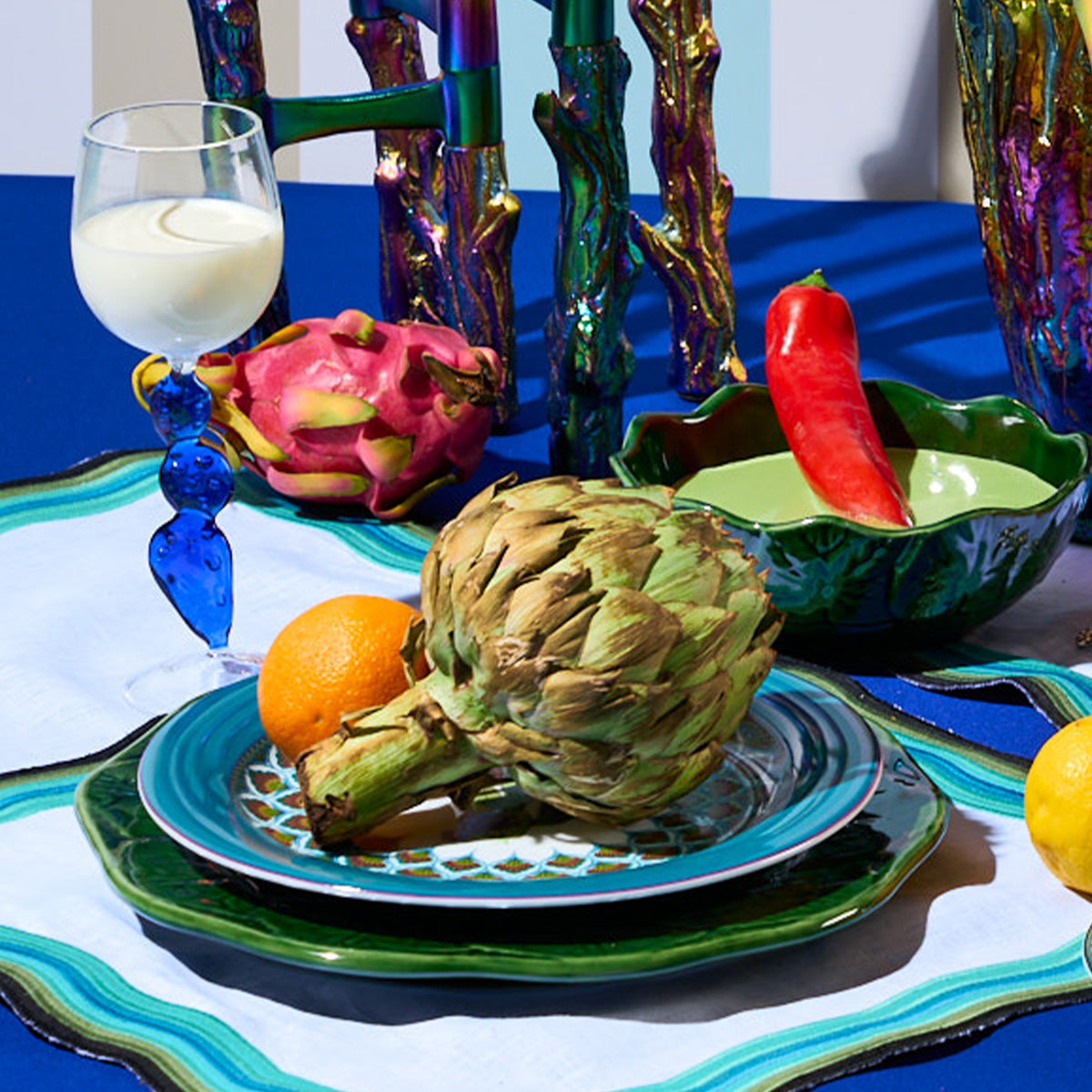 Mexican Wine Glass with Blue Cactus