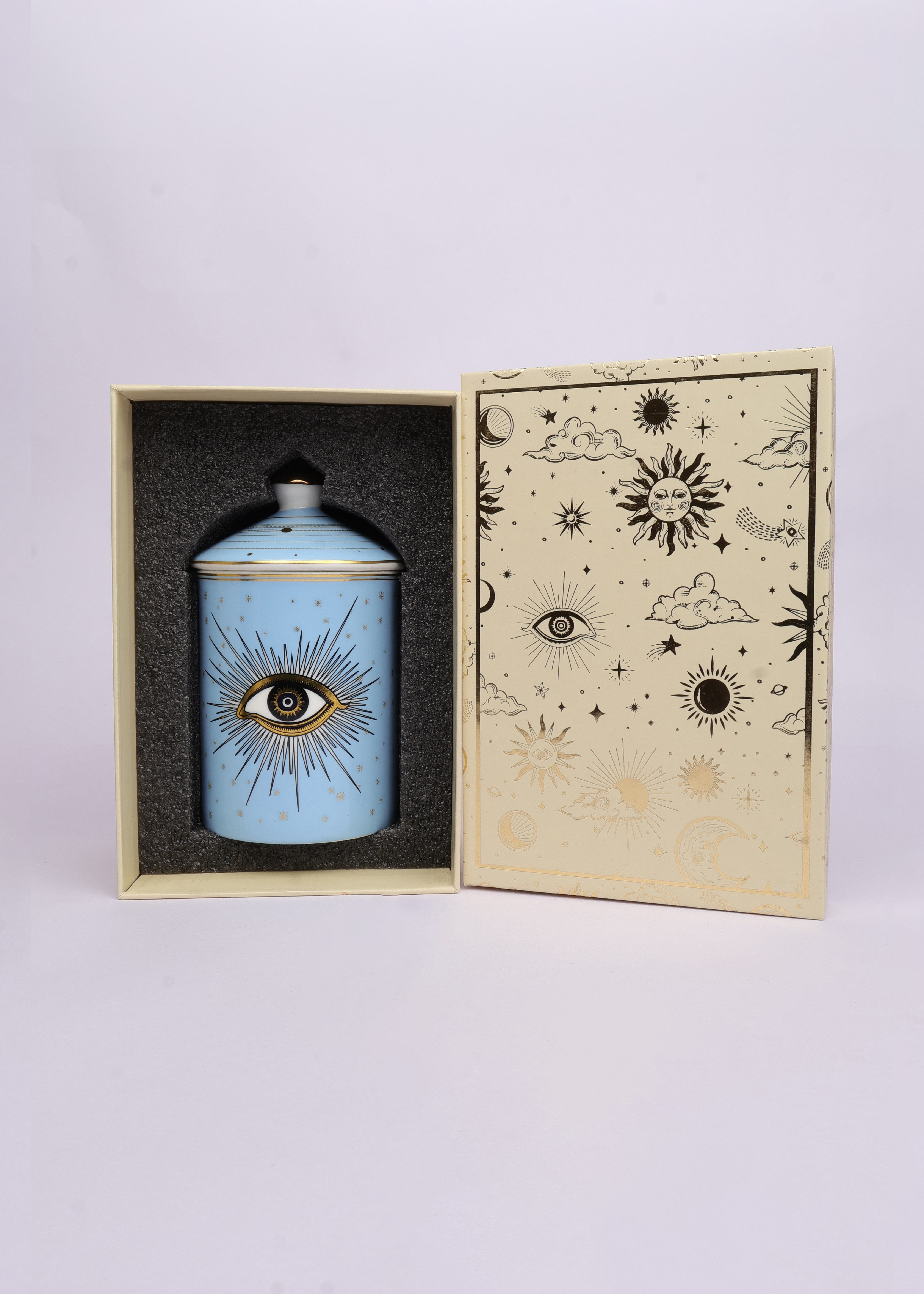 Evil eye Candleholder- Light Blue Gold eye