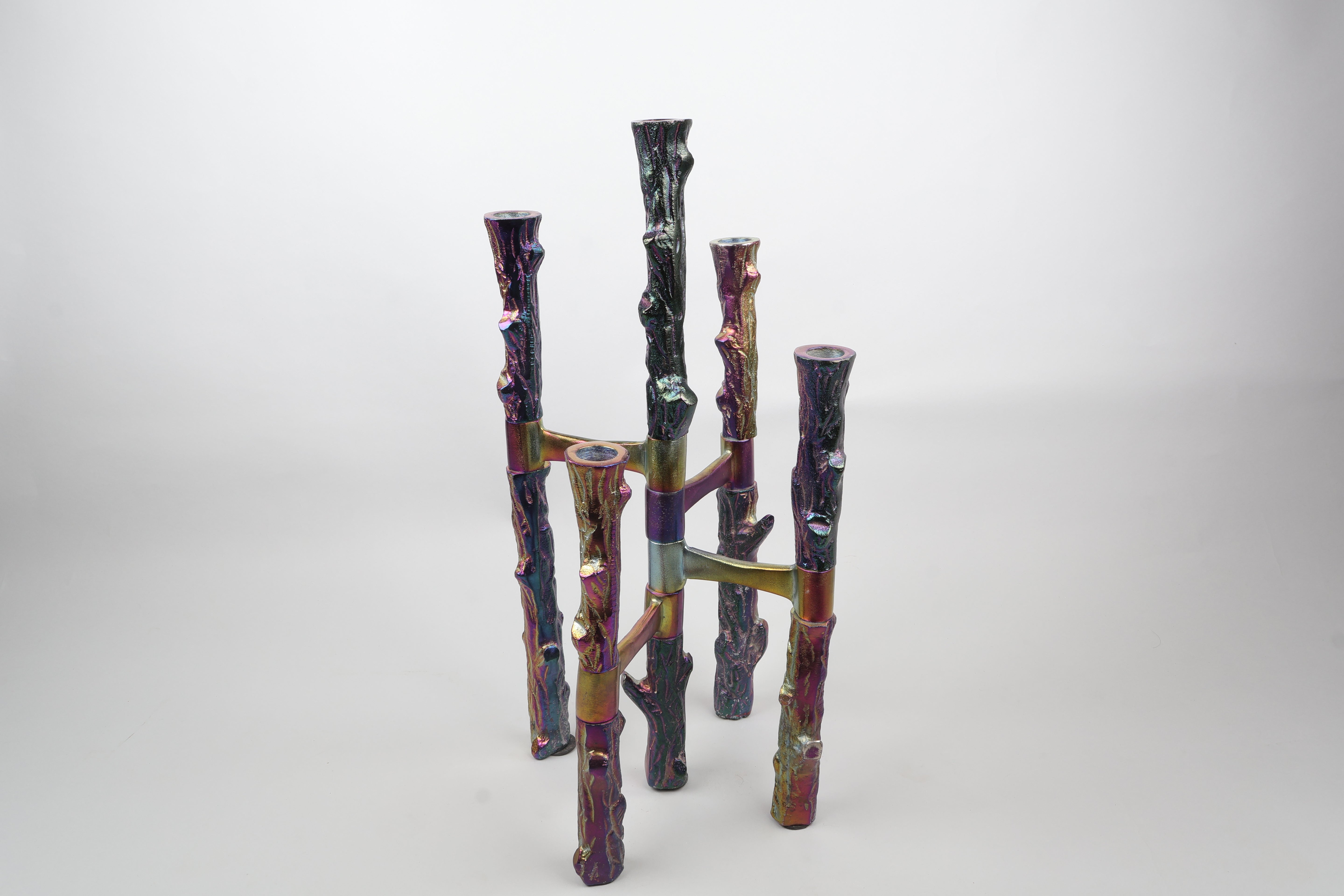 Mexican Iridescent Metal 5 Candle Stand