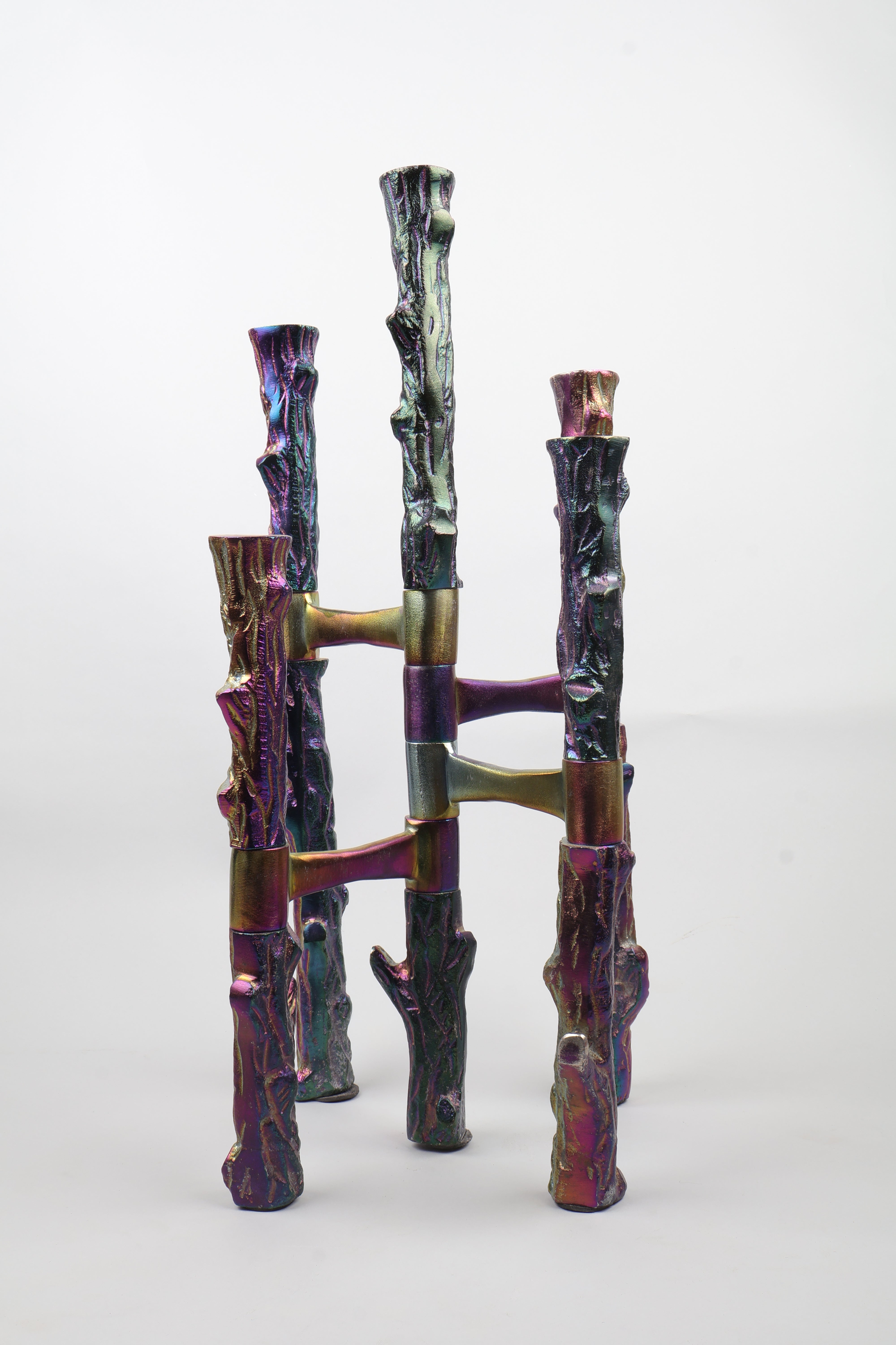 Mexican Iridescent Metal 5 Candle Stand