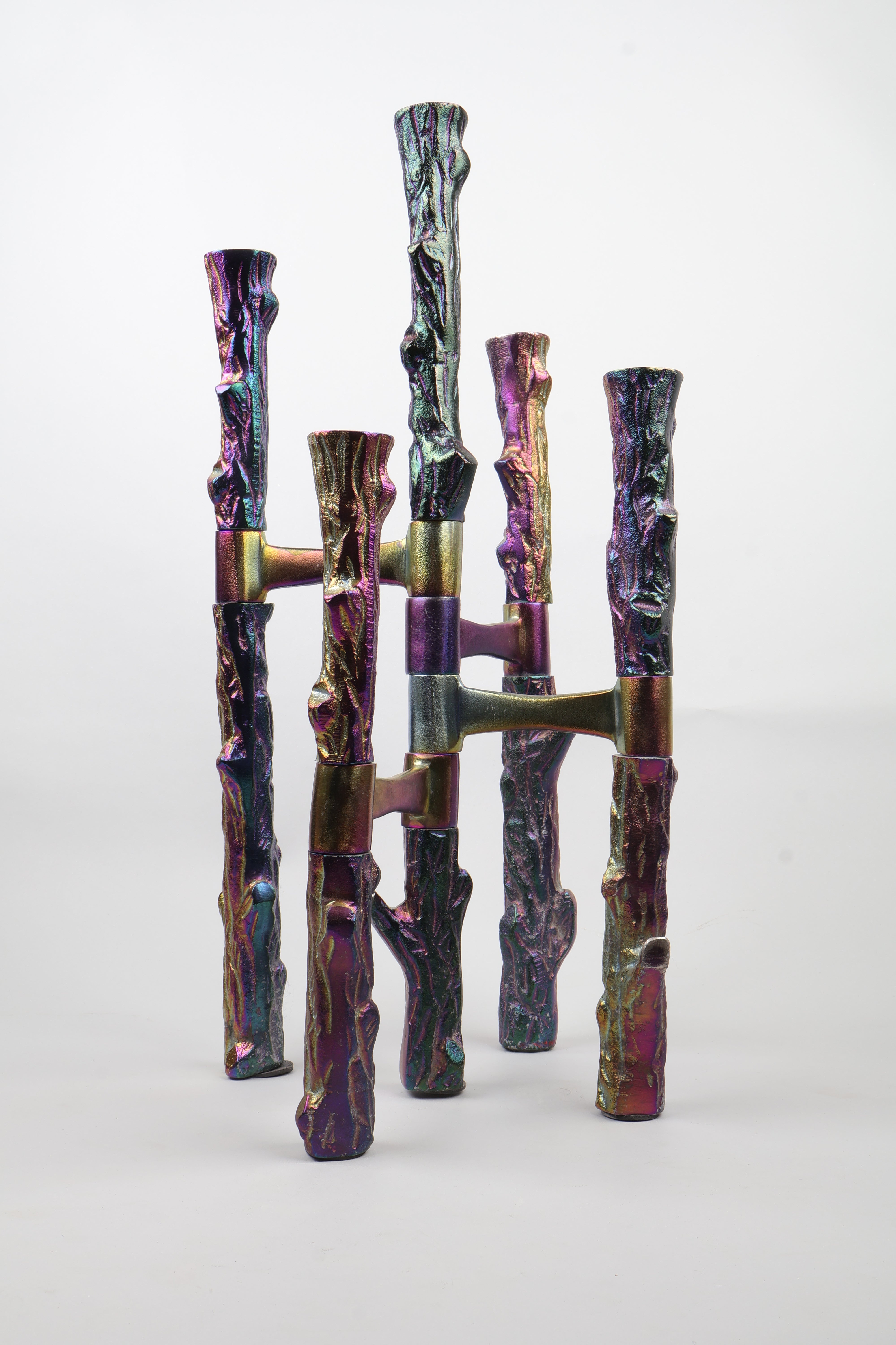 Mexican Iridescent Metal 5 Candle Stand