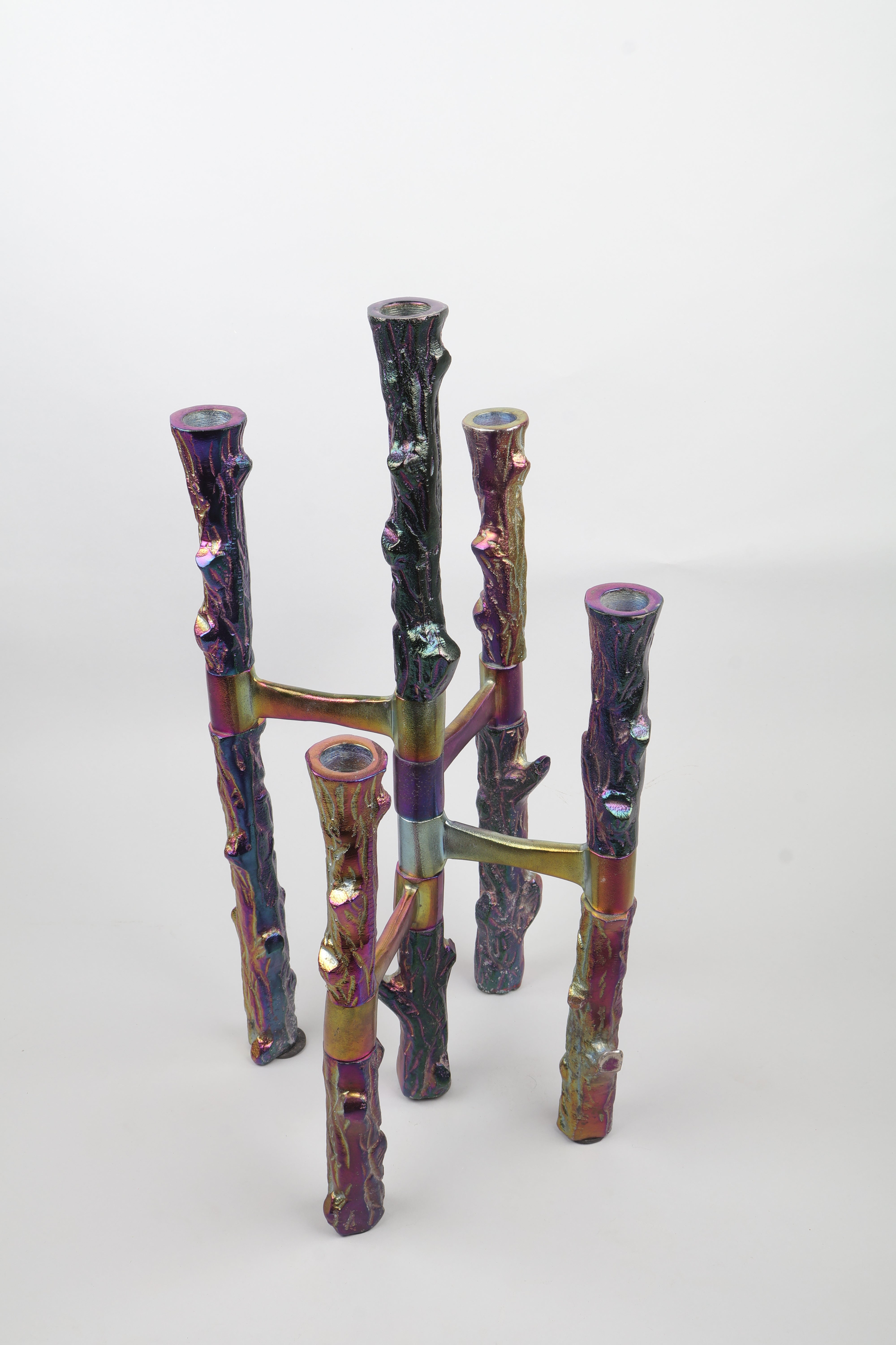 Mexican Iridescent Metal 5 Candle Stand