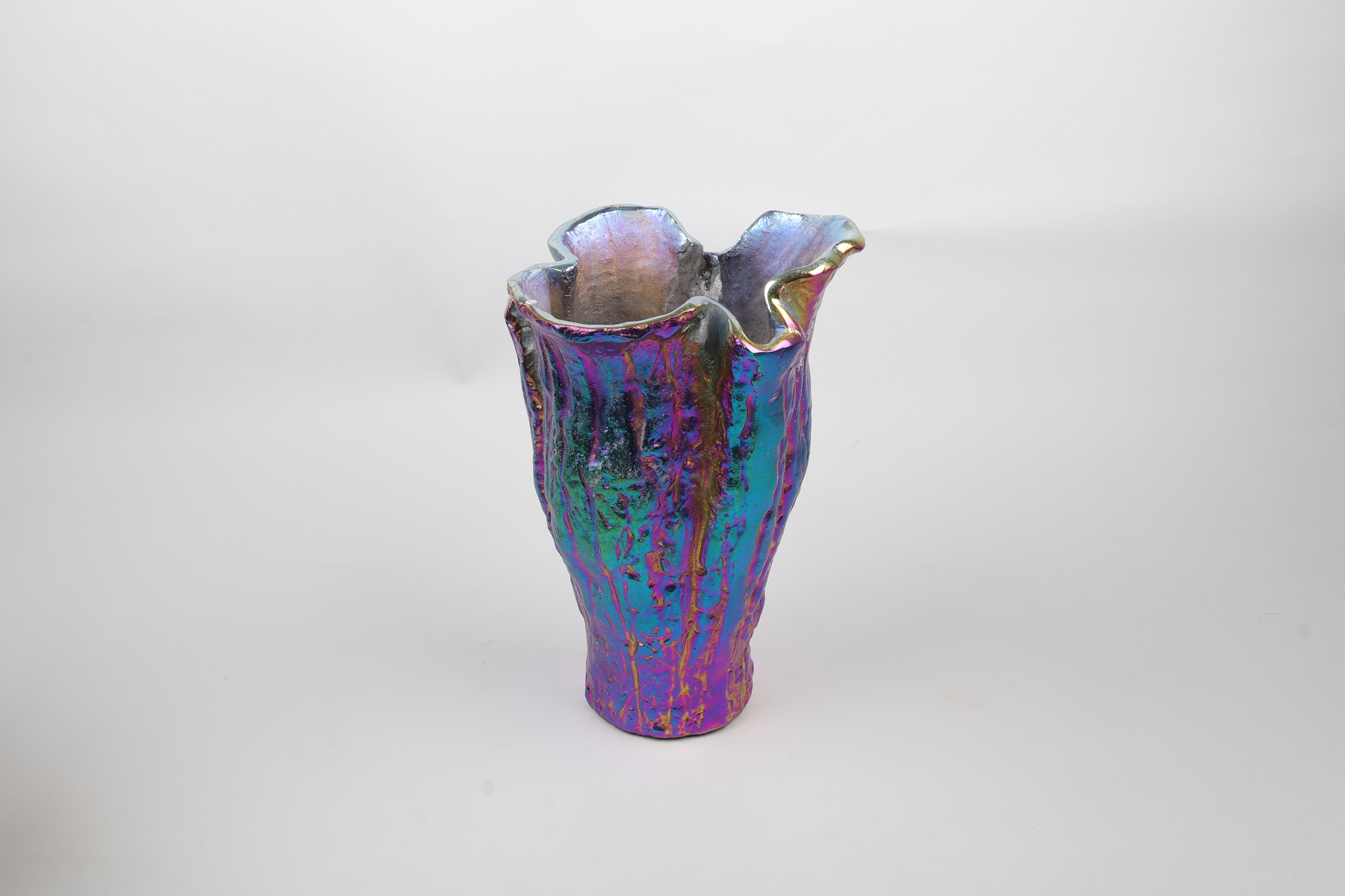Mexican Iridescent Metal Chrome Finish Tall Vase