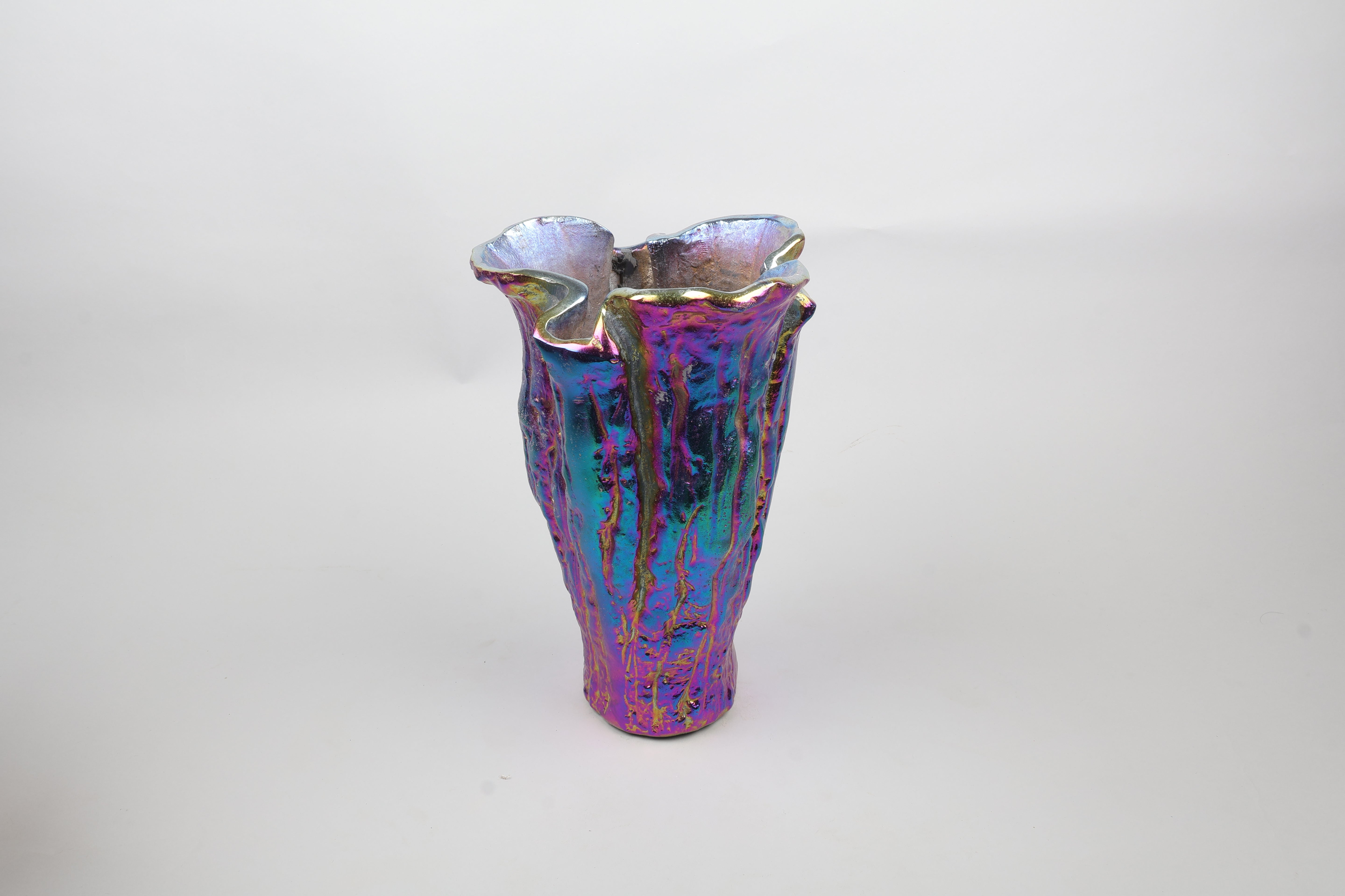 Mexican Iridescent Metal Chrome Finish Tall Vase