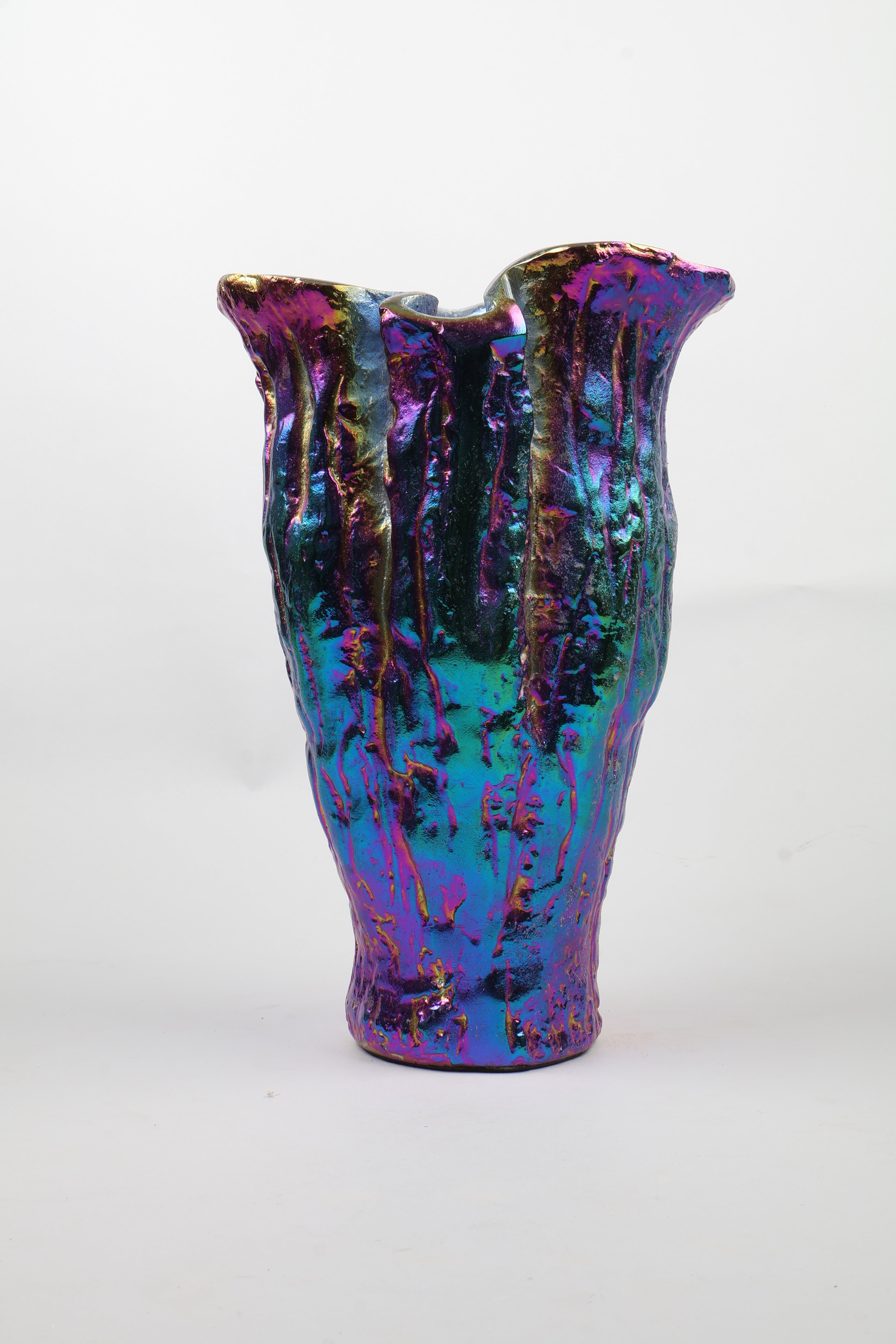 Mexican Iridescent Metal Chrome Finish Tall Vase