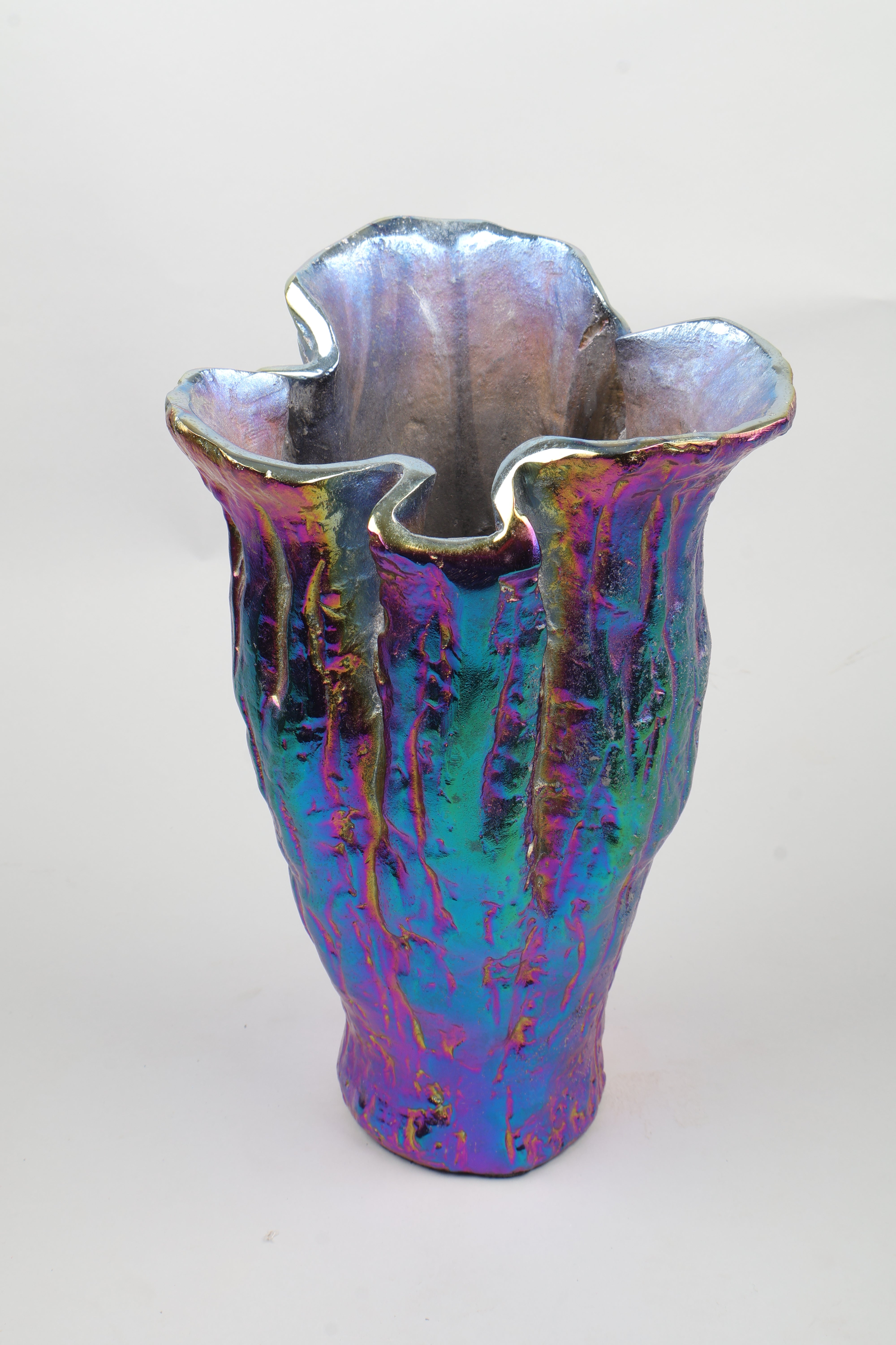 Mexican Iridescent Metal Chrome Finish Tall Vase