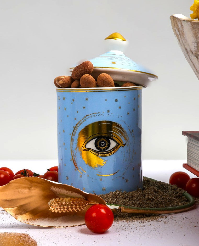 Evil eye Candleholder- Light Blue Gold eye