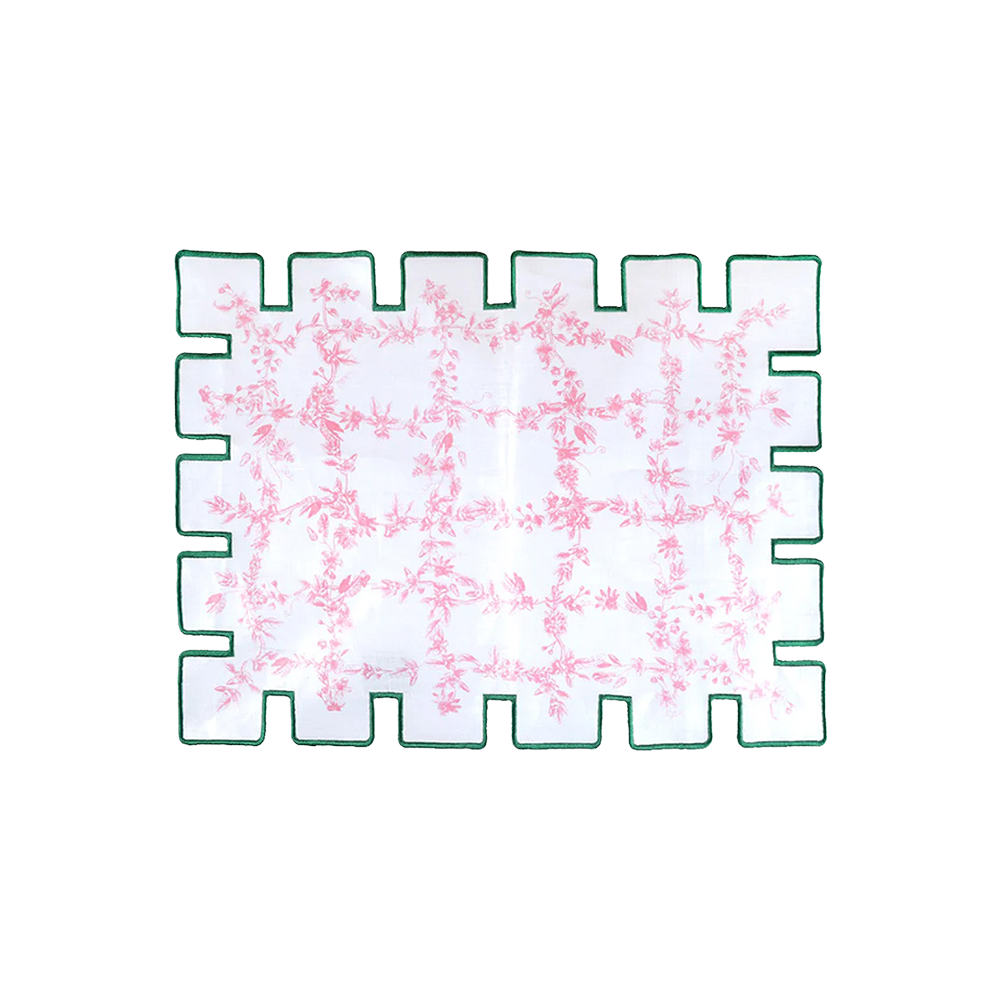 Jardin Linen Laminated Placemat- Green & Pink