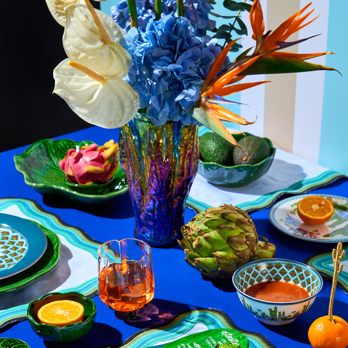 Mexican Iridescent Metal Chrome Finish Tall Vase