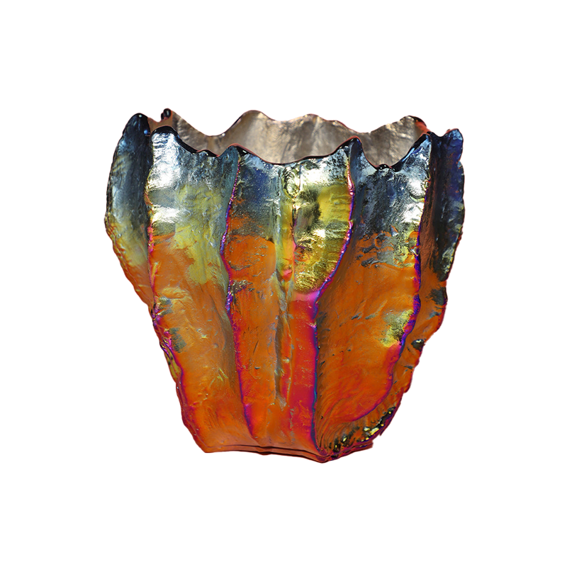 Mexican Iridescent Metal Chrome Finish Big Vase