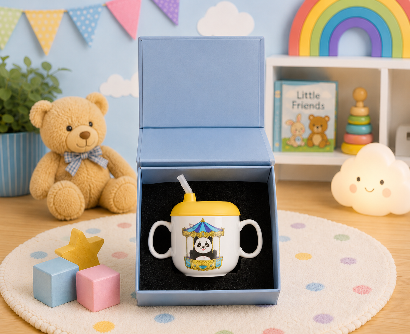 Children's Sippy cup- Panda with yellow lid