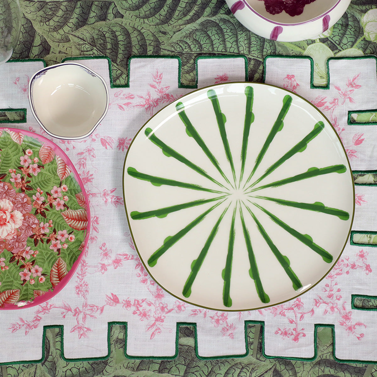 Jardin Linen Laminated Placemat- Green & Pink