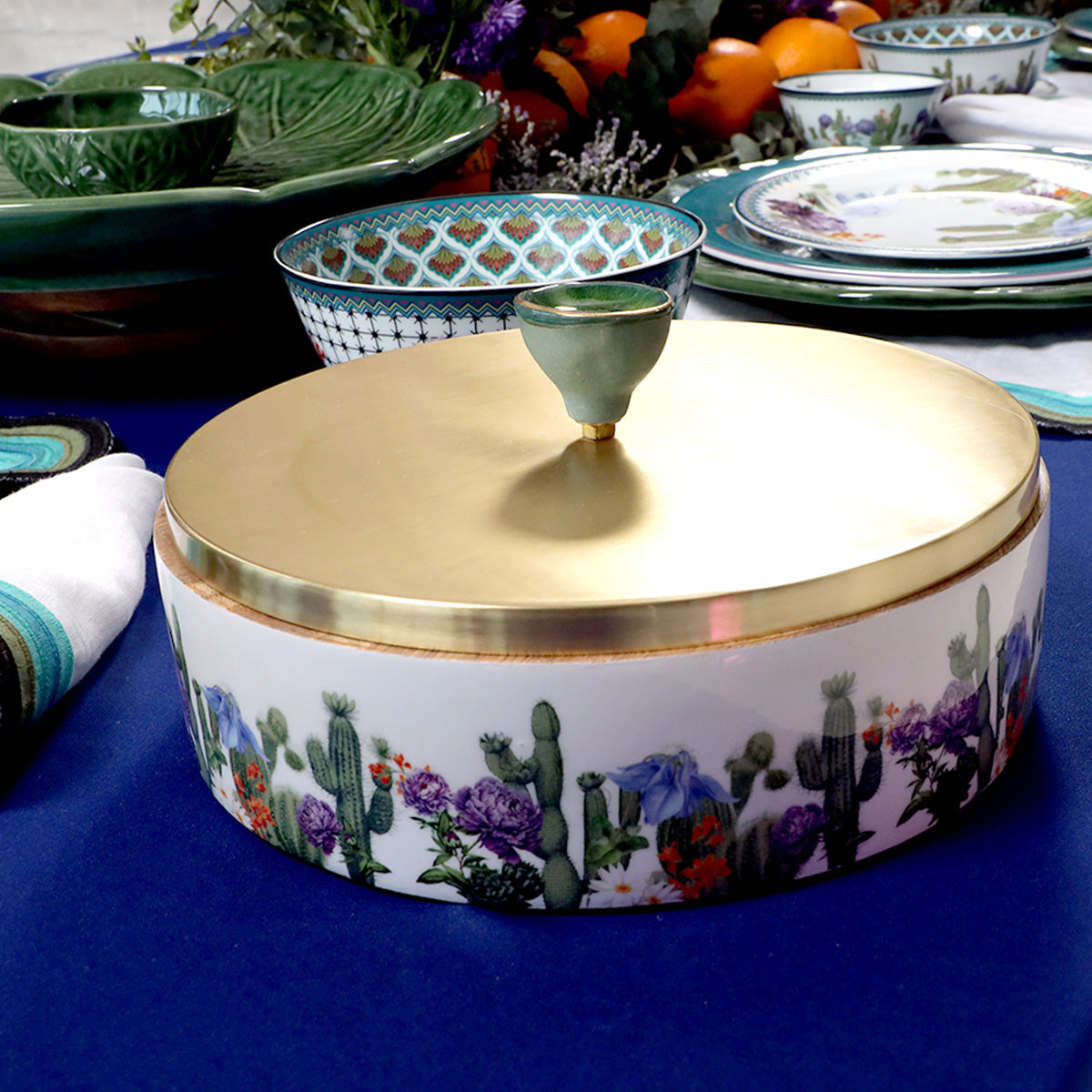 Mexican Wooden Roti Box with Metal Lid