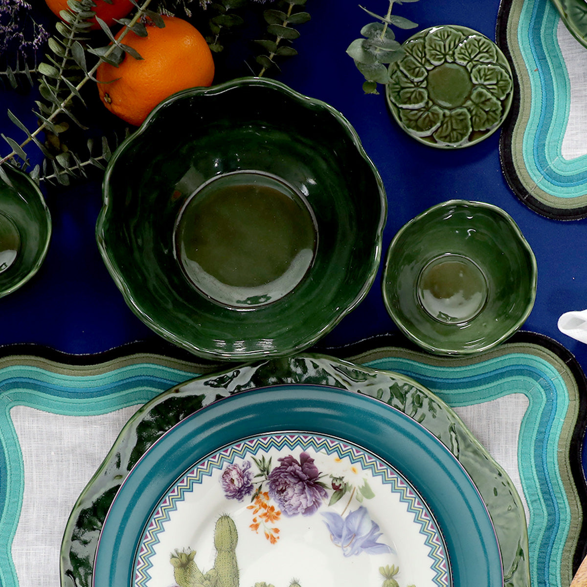 Mexican clay green side katori 4"