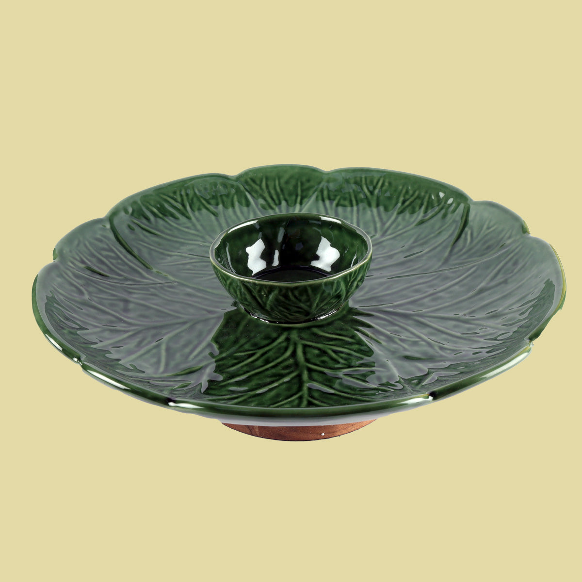 Mexican Clay Green Serving Dish with Rotating Base