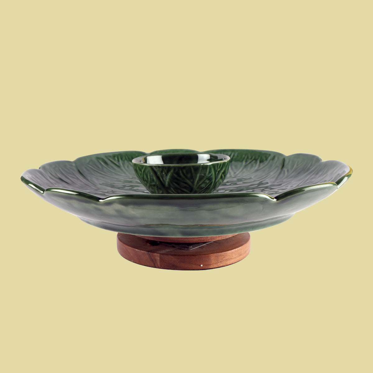 Mexican Clay Green Serving Dish with Rotating Base