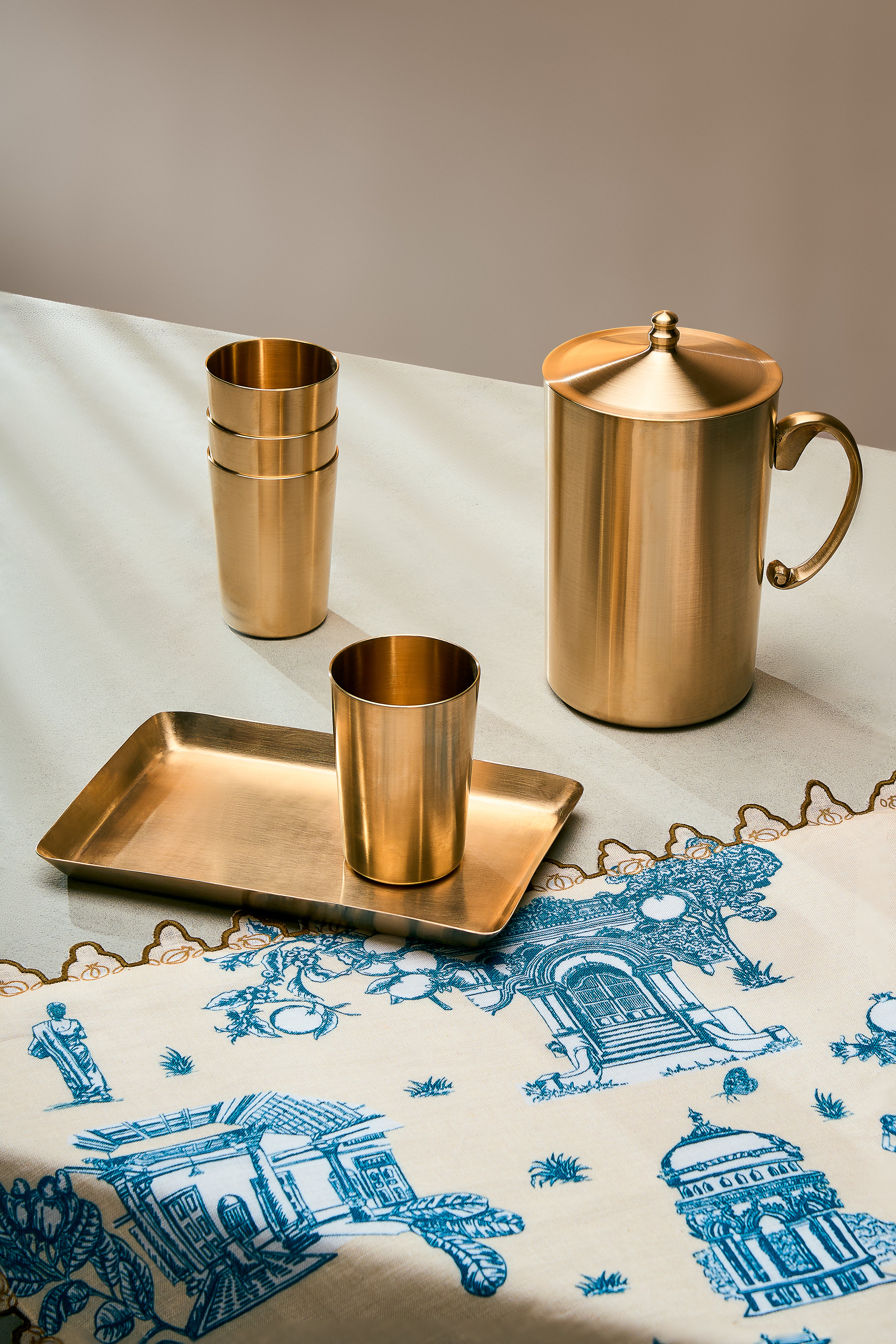 Chettinad Placemat- Taupe & Teal Blue