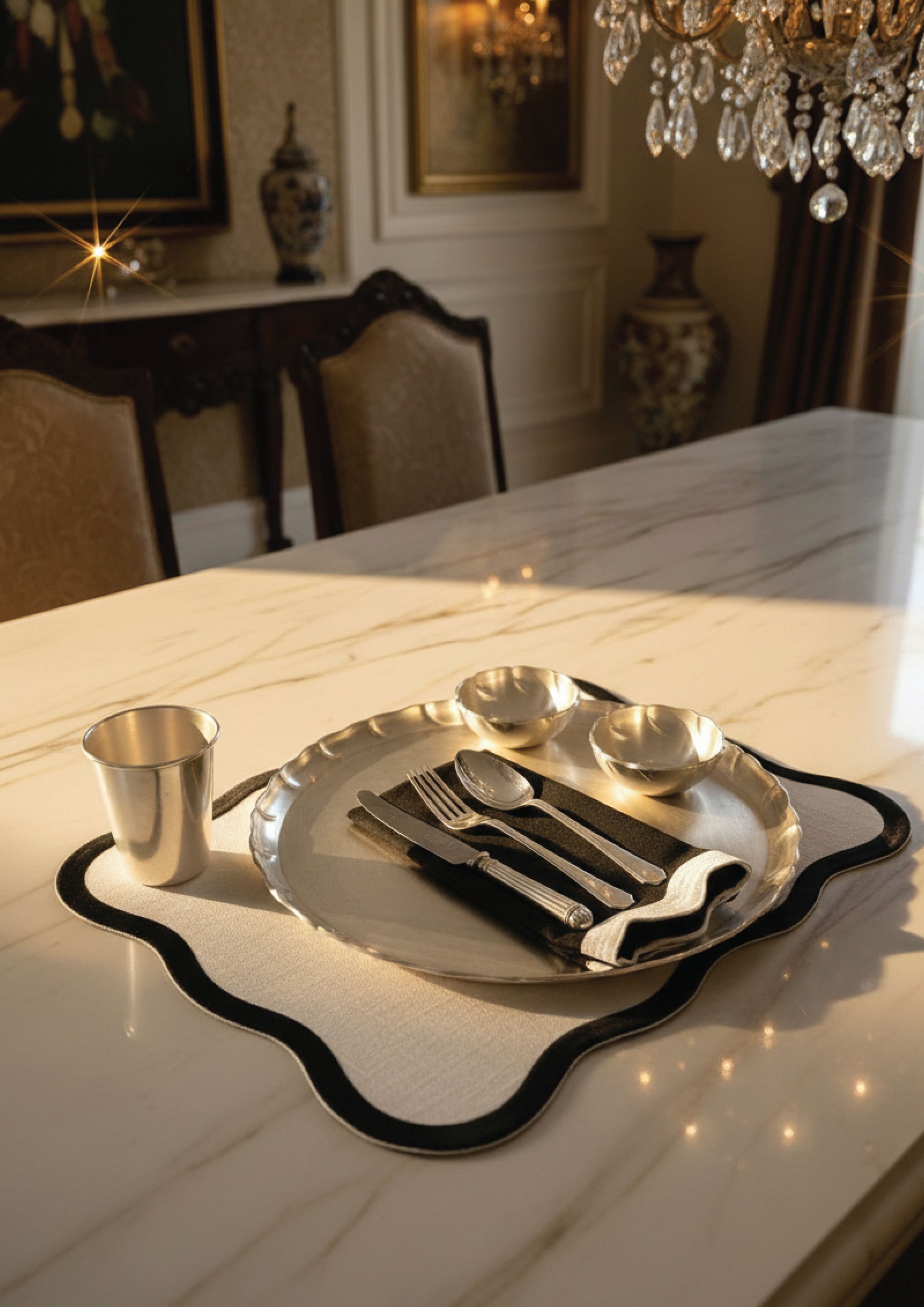 Scallop Black Placemat & Table Napkin