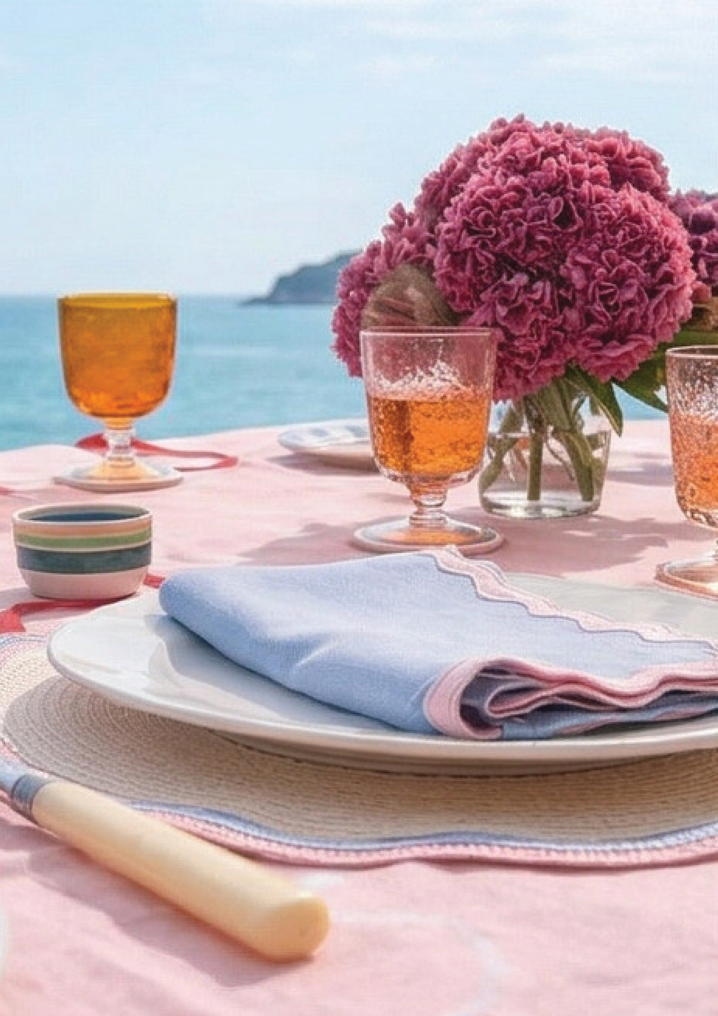 Scallop Pink Blue Placemat & Table Napkin