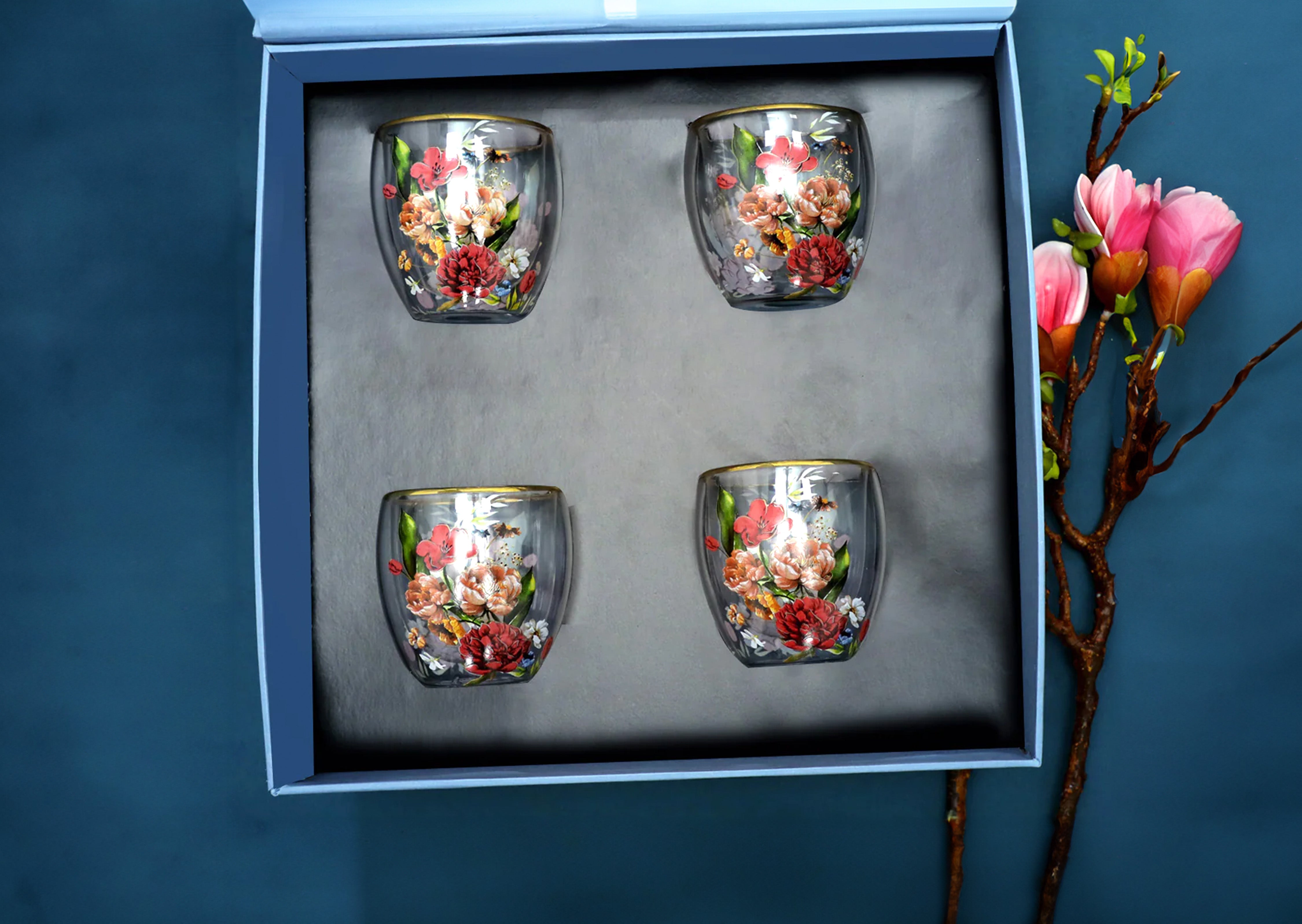 Victorian Romance Gift-Set of 4 Double Walled Glass