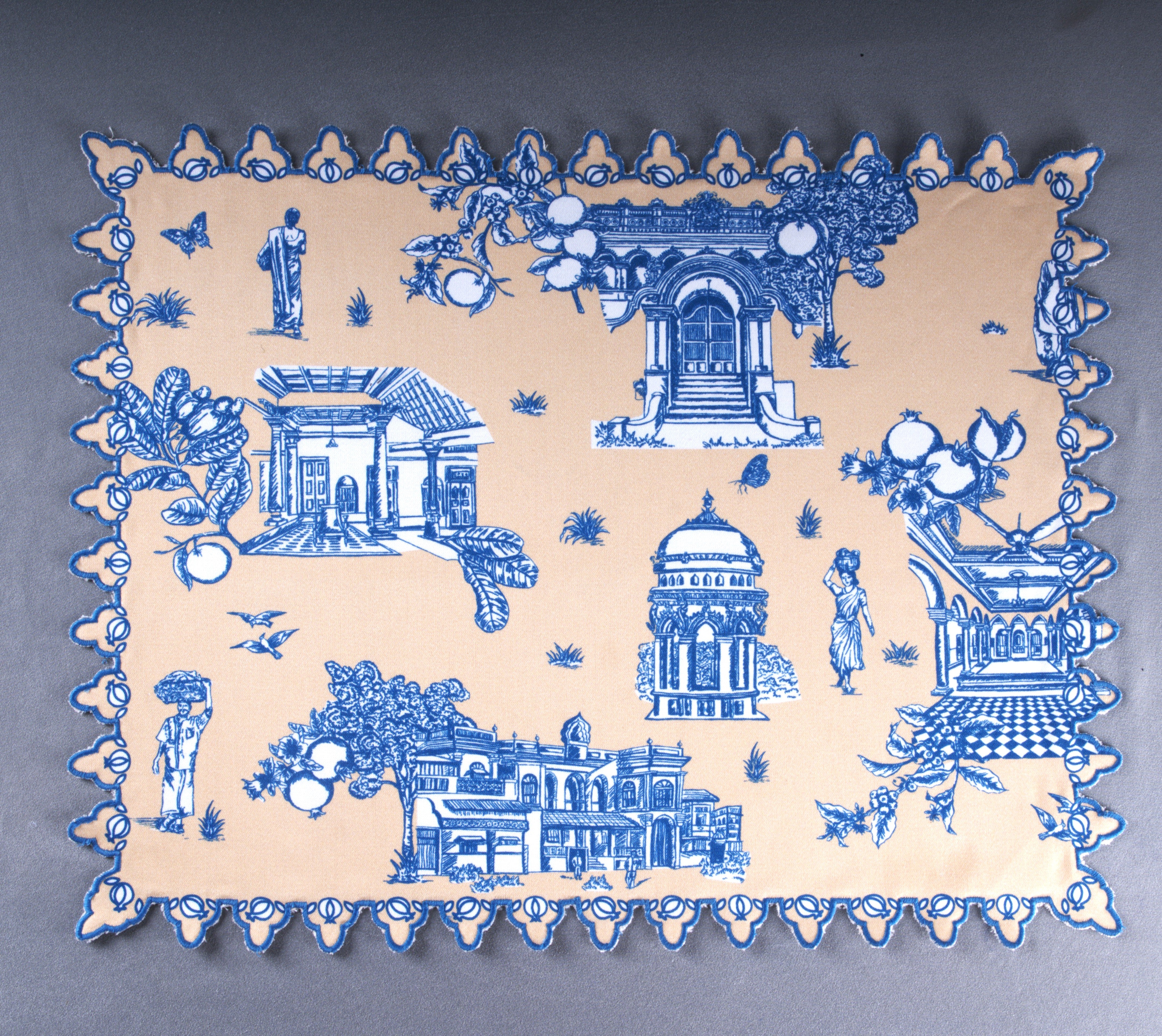 Chettinad Placemat- Taupe & Teal Blue