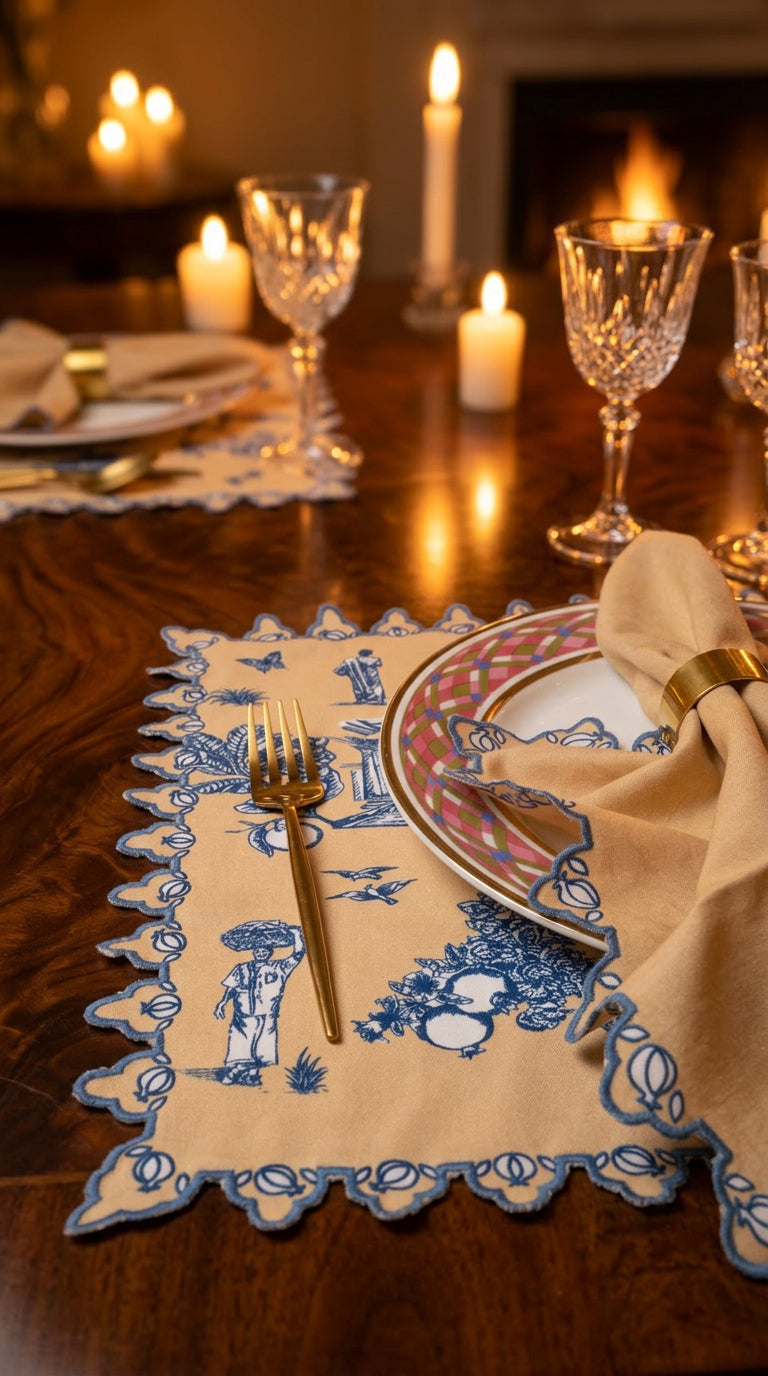 Chettinad Table Napkin- Taupe & Teal Blue