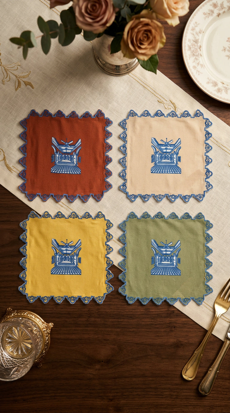 Chettinad cocktail napkin- Maroon & Teal Blue