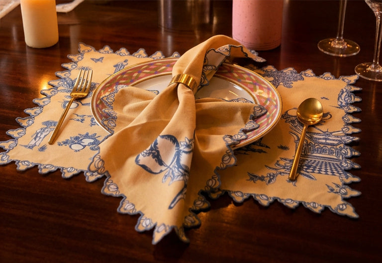Chettinad Table Napkin- Taupe & Teal Blue