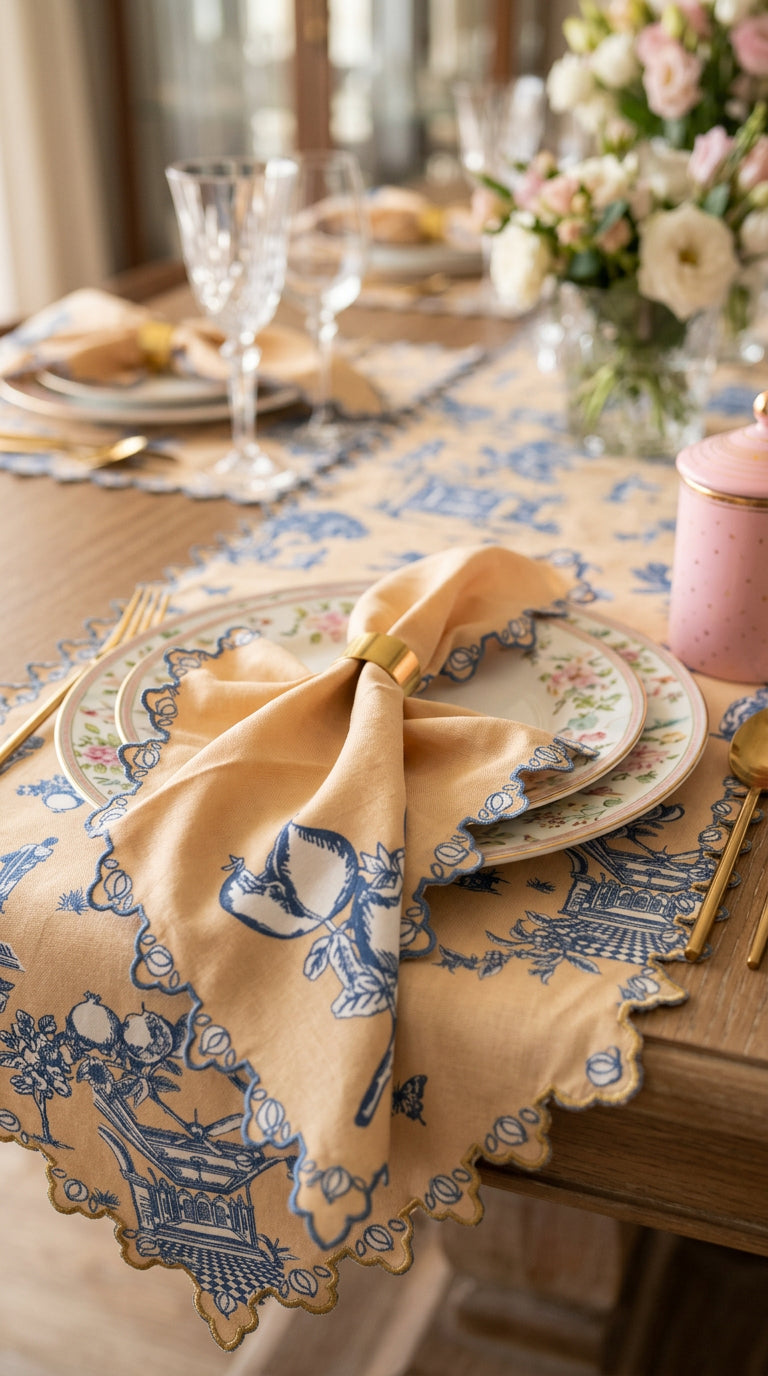 Chettinad Table Napkin- Taupe & Teal Blue