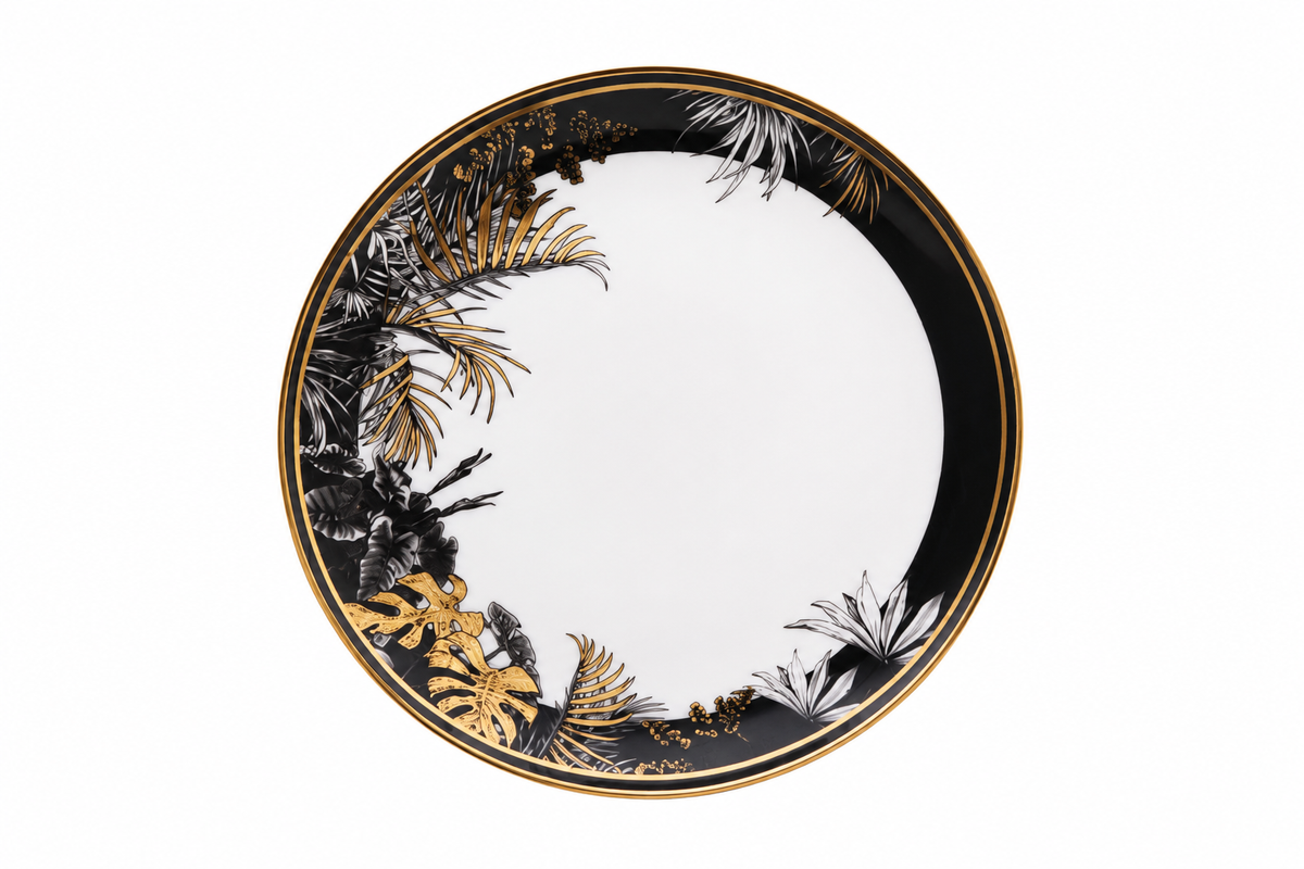 Safari BB plate in vegan porcelain with 24k gold detailing - Sokka Tableware