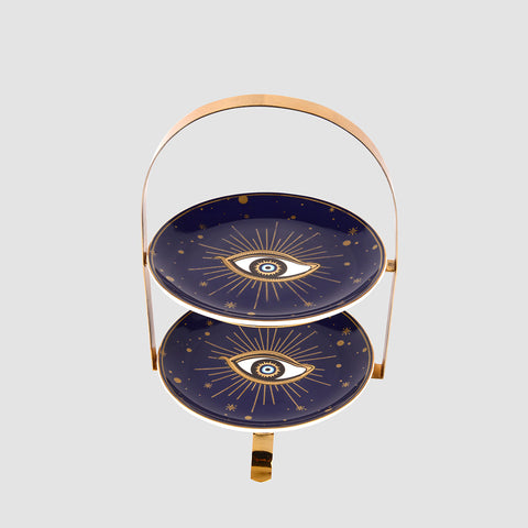 Evil eye 2 Tier Cake stand with Saucers Set (Dia 7 Ht 11)