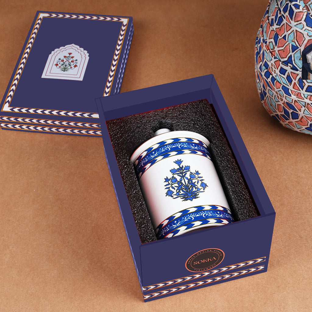 Blue Ceramic Candle Holder With Manam Chocolates