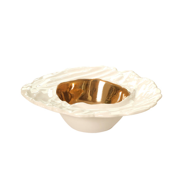 The Identity Porcelain Embossed Molten Inner Deep Nut Bowl with 24K Gold (Dia 8.5
