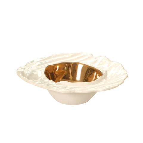 The Identity Porcelain Embossed Molten Inner Deep Nut Bowl with 24K Gold (Dia 8.5")