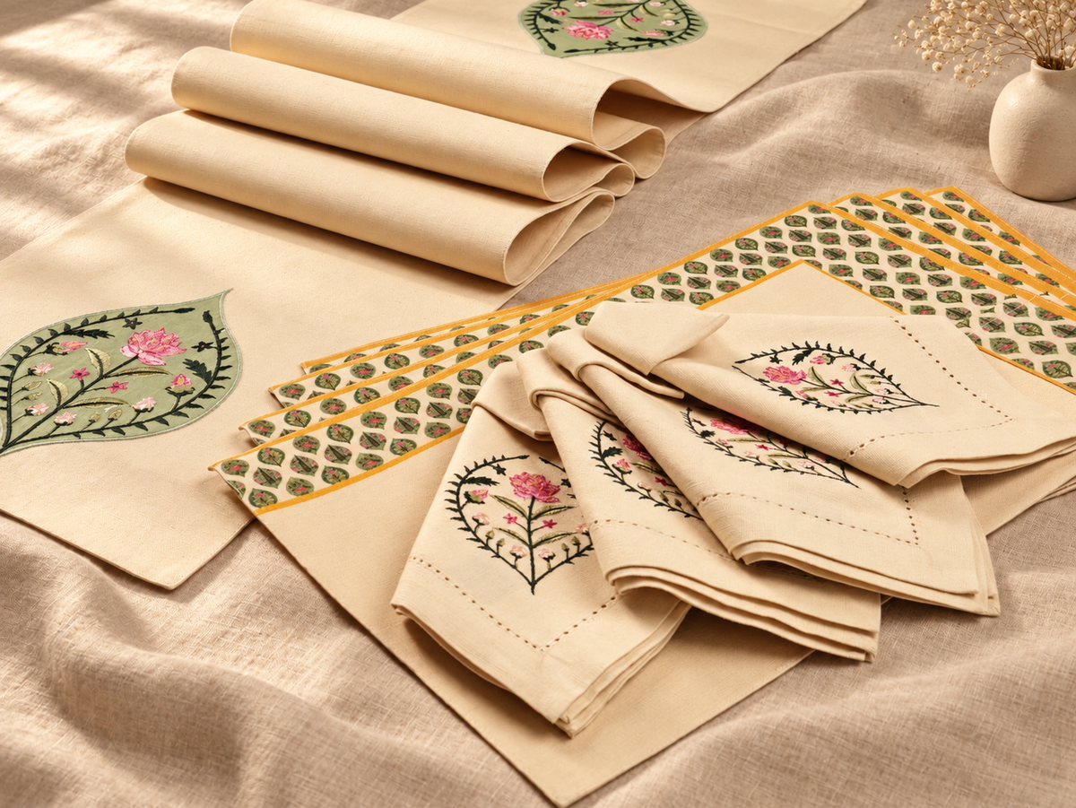 Ishara Pure Linen Placemat & Napkin Gift Set of 8