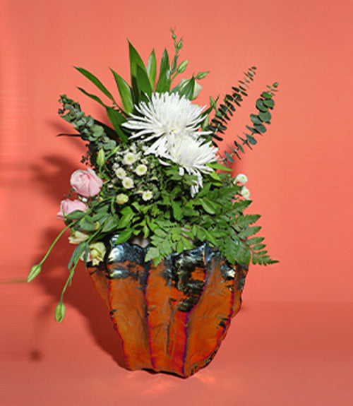 Mexican Iridescent Metal Chrome Finish Big Vase