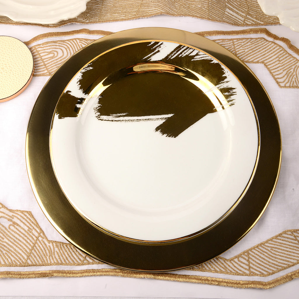 The Identity Porcelain Flat Dinner Plate with 24K Gold Molten Print (Dia 10.5”)