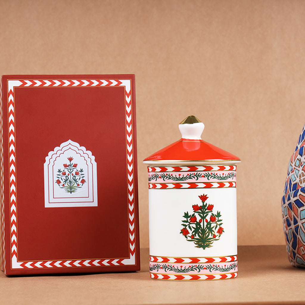 Red Ceramic Candle Holder With Manam Chocolates