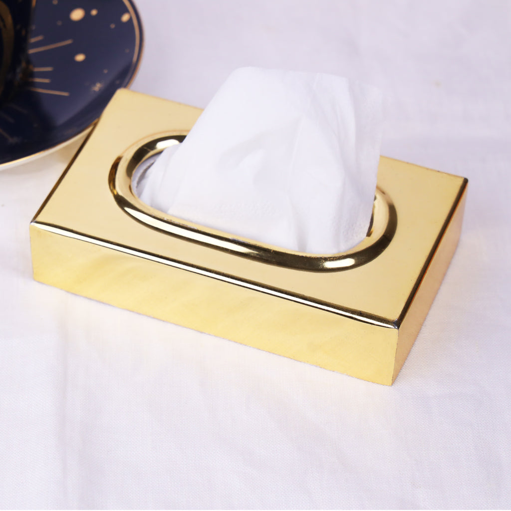 Mini Metal Tissue Holder Gold with Tissues