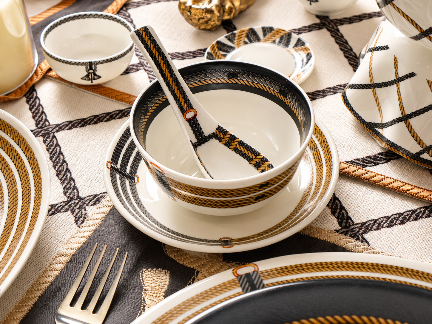 Cordage Soup Bowl with Spoon & Plate