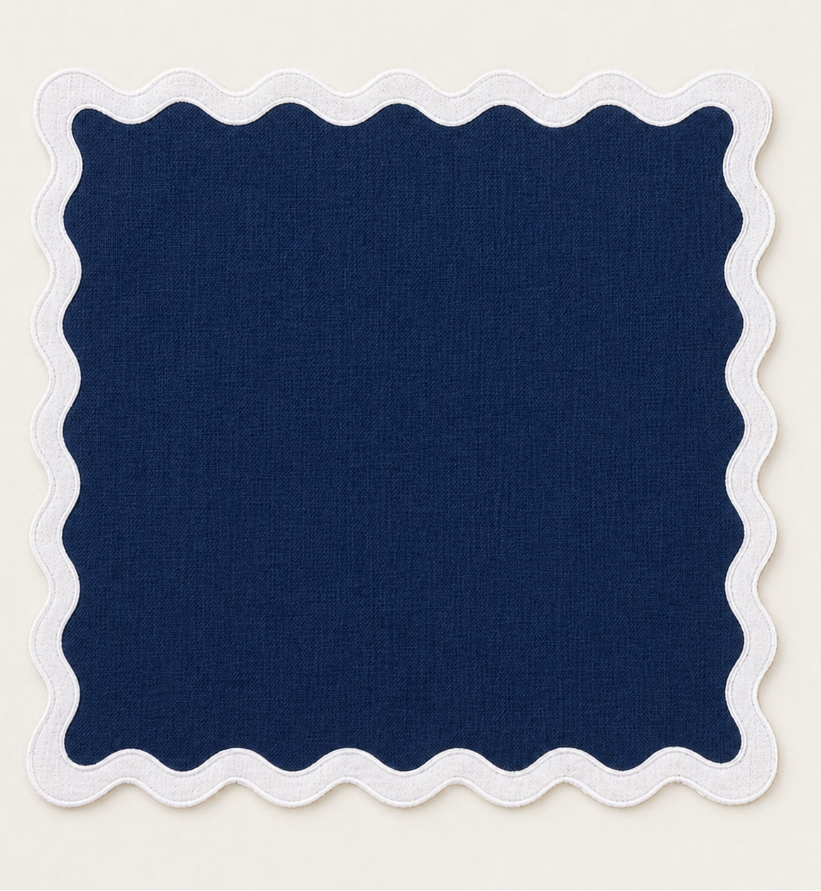 Scallop napkin- Navy Blue with White border
