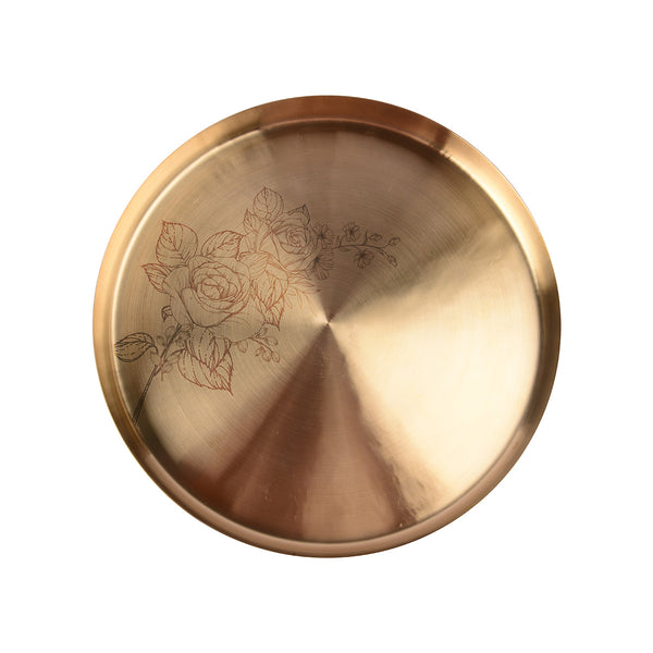 Kansa Thali etched design - single rose (13 inch)