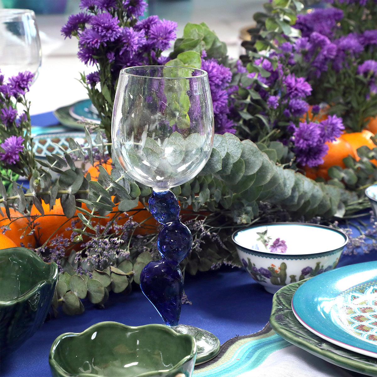 Mexican Wine Glass with Blue Cactus