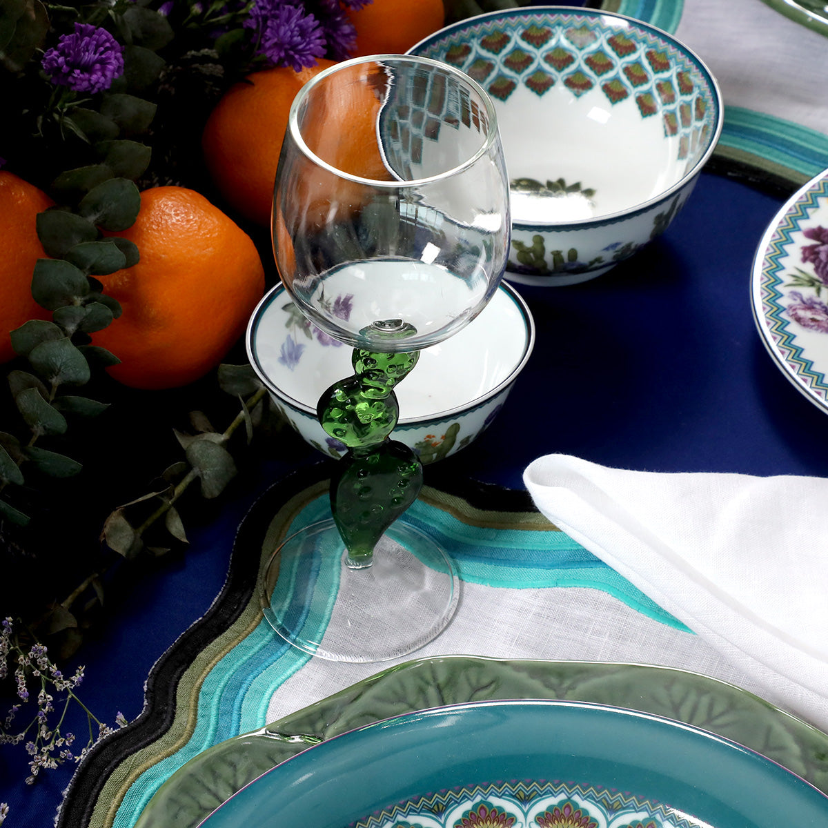 Mexican Wine Glass with Green Cactus